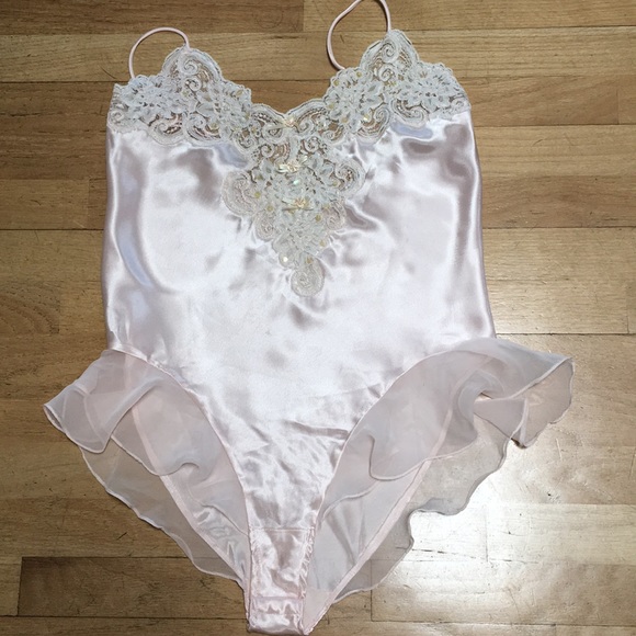 Other - Private Luxuries Pink Silky Satin Lace Teddy PJs M
